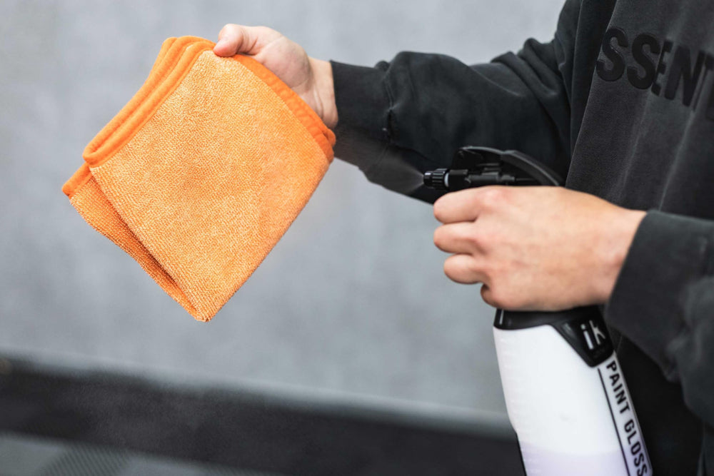 The Rag Company FTW towel with ButterSoft edge prevents scratches during polishing.