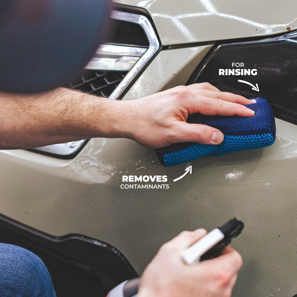 The scrubbing side of The Rag Company Ultra Clay Scrubber clean grime and bugs.
