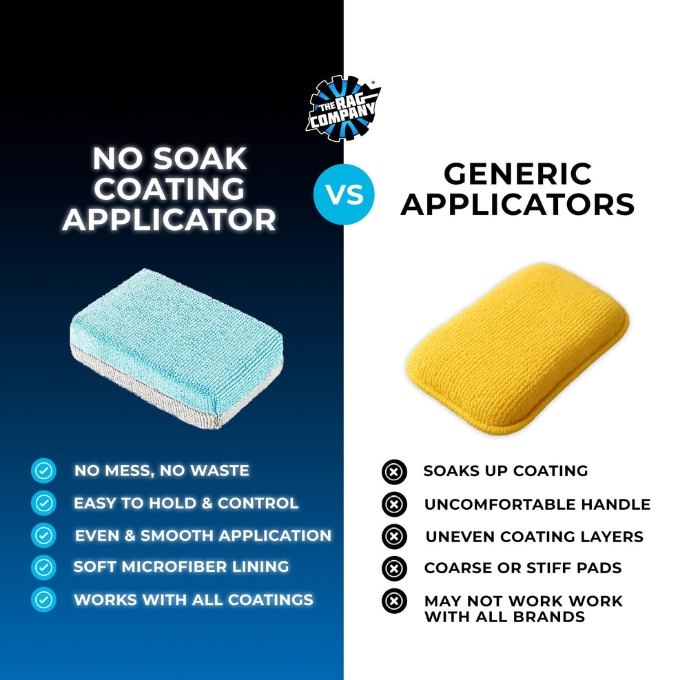 The Rag Company Ultra No Soak applicator in ice-grey sponge on car panel for versatile detailing.