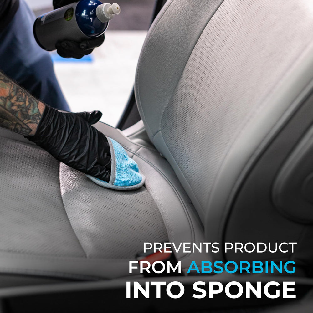 The Rag Company Ultra No Soak Round Detailing Applicator ideal for tires and rubber trim.