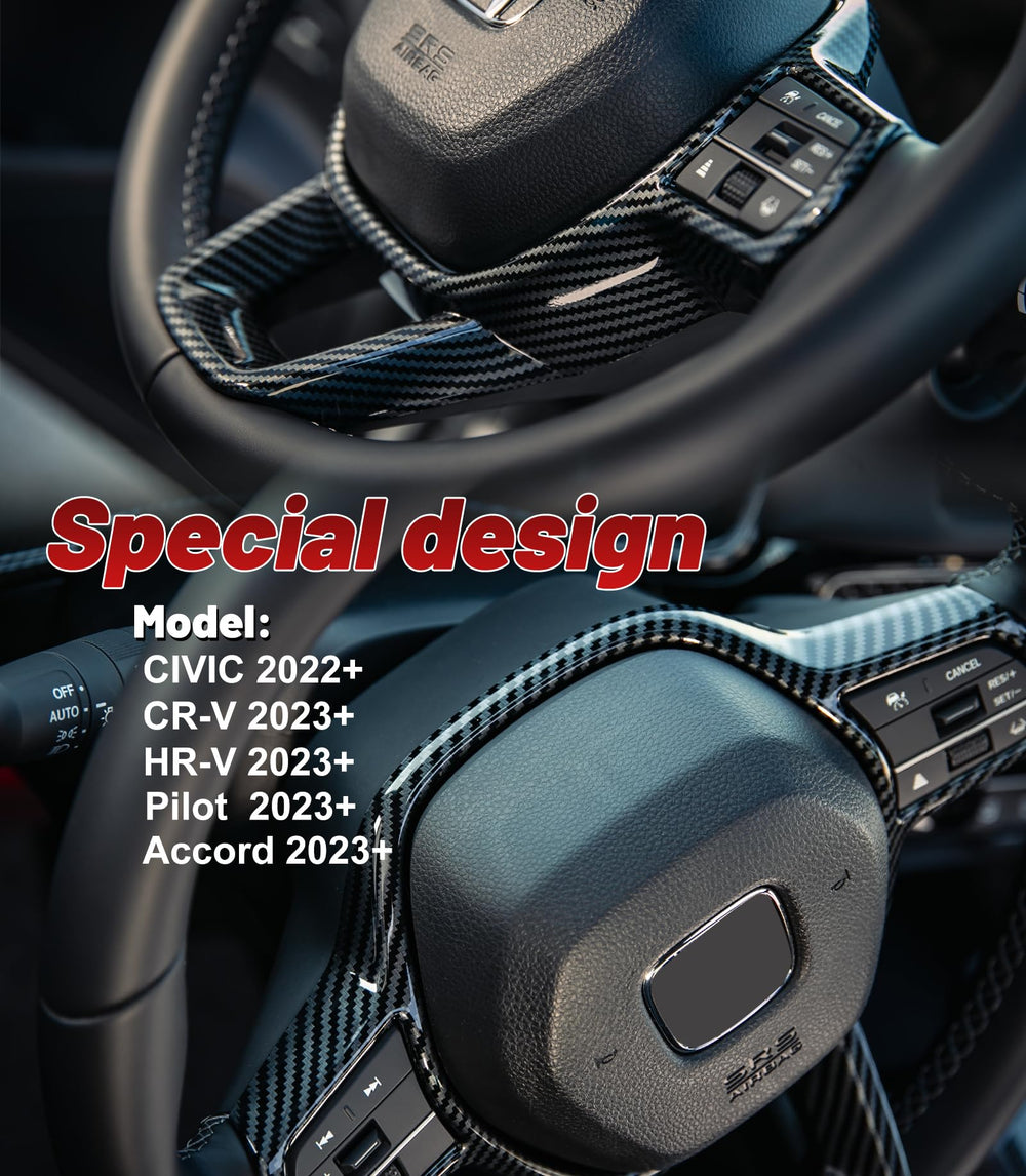 Thenice Civic steering trim in carbon fiber enhances grip and upscale vibe.
