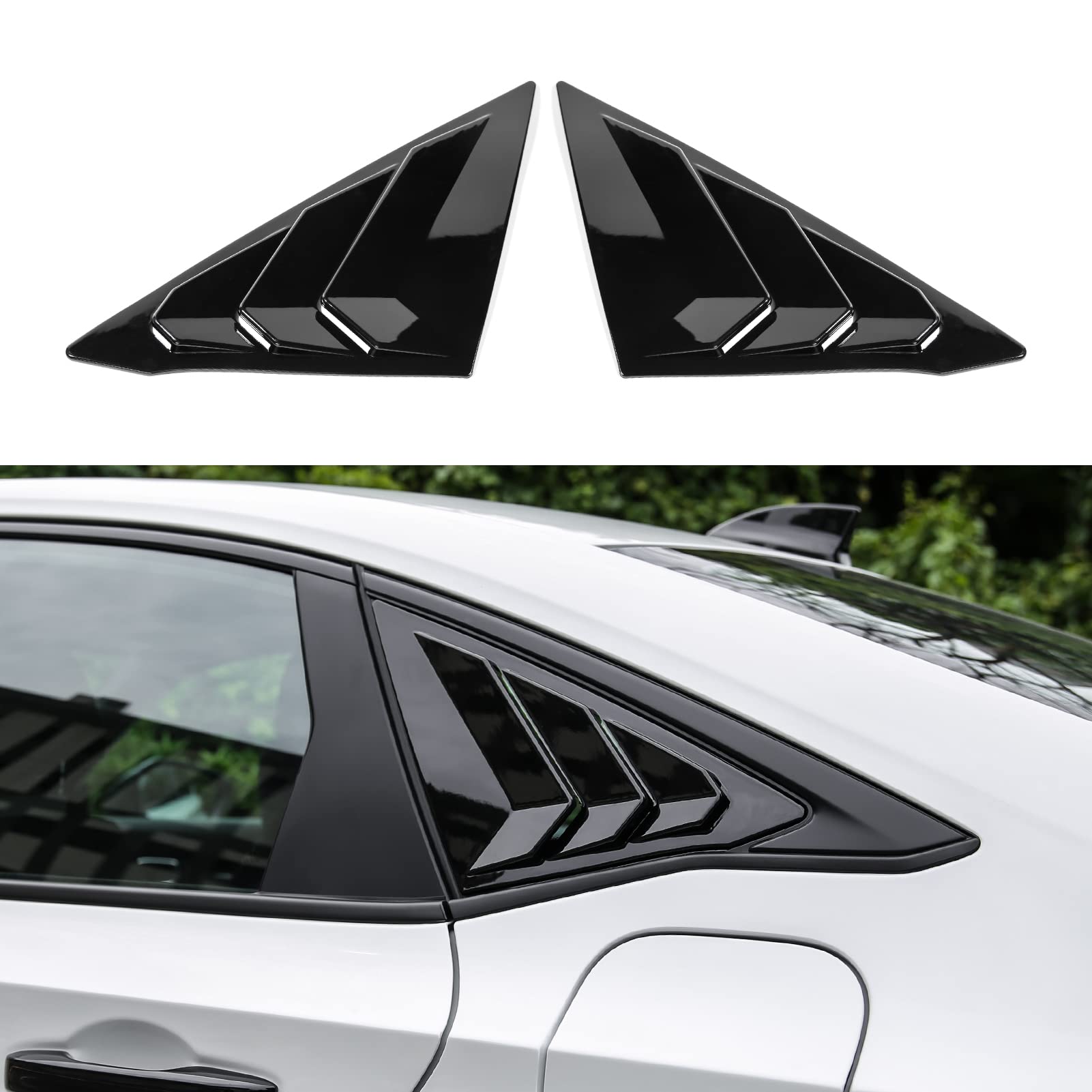 Thenice rear side window louvers for 11th Gen Civic add sporty piano-black styling.