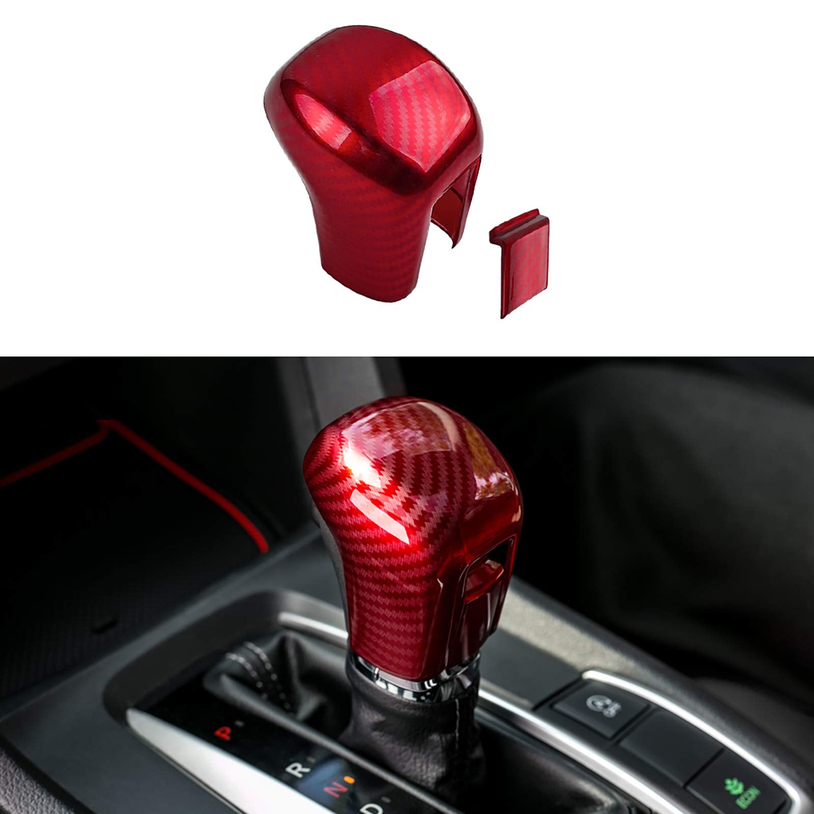 Thenice CVT gear shift knob cover in red finish for a sportier cabin.