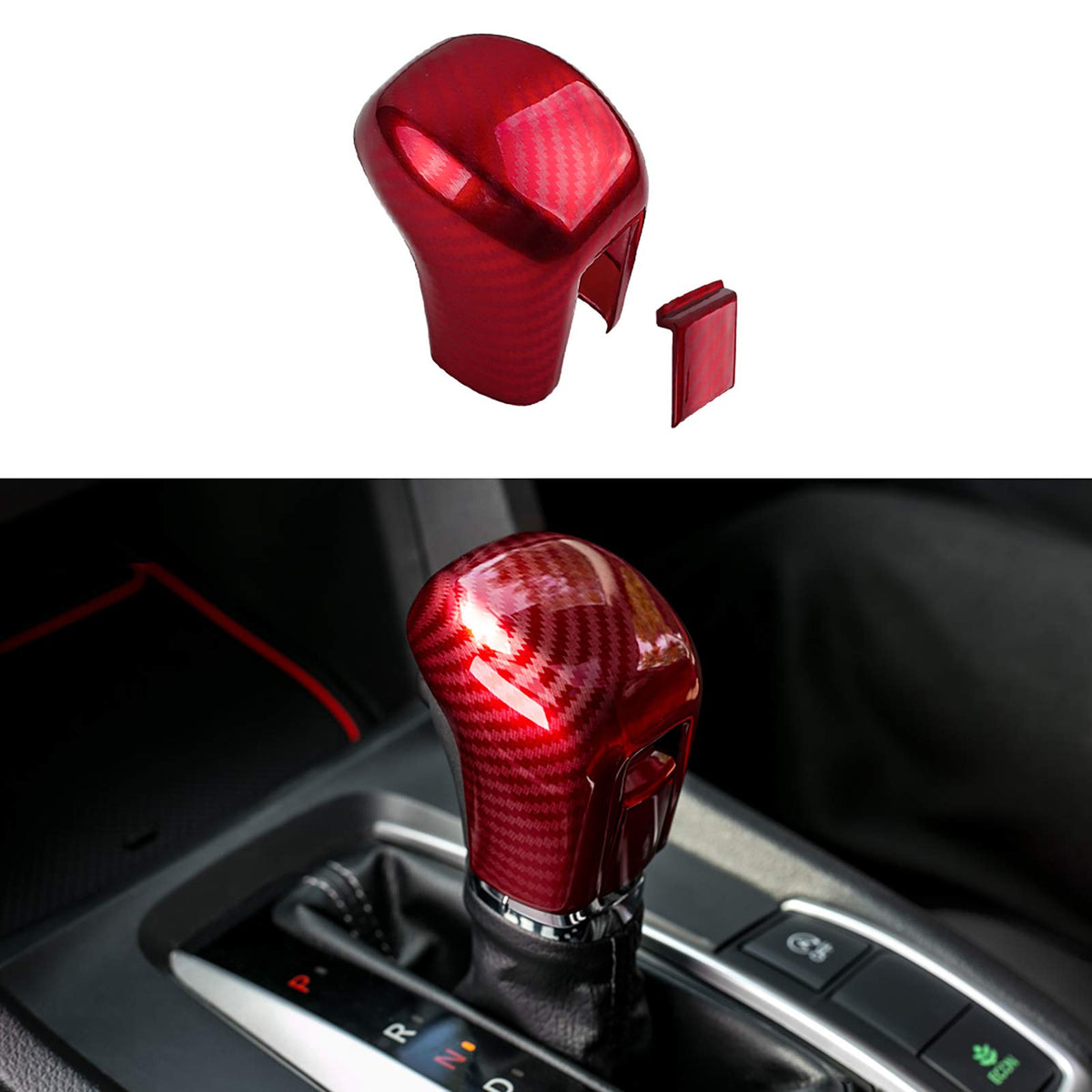 Thenice CVT gear shift knob cover in red finish for a sportier cabin.