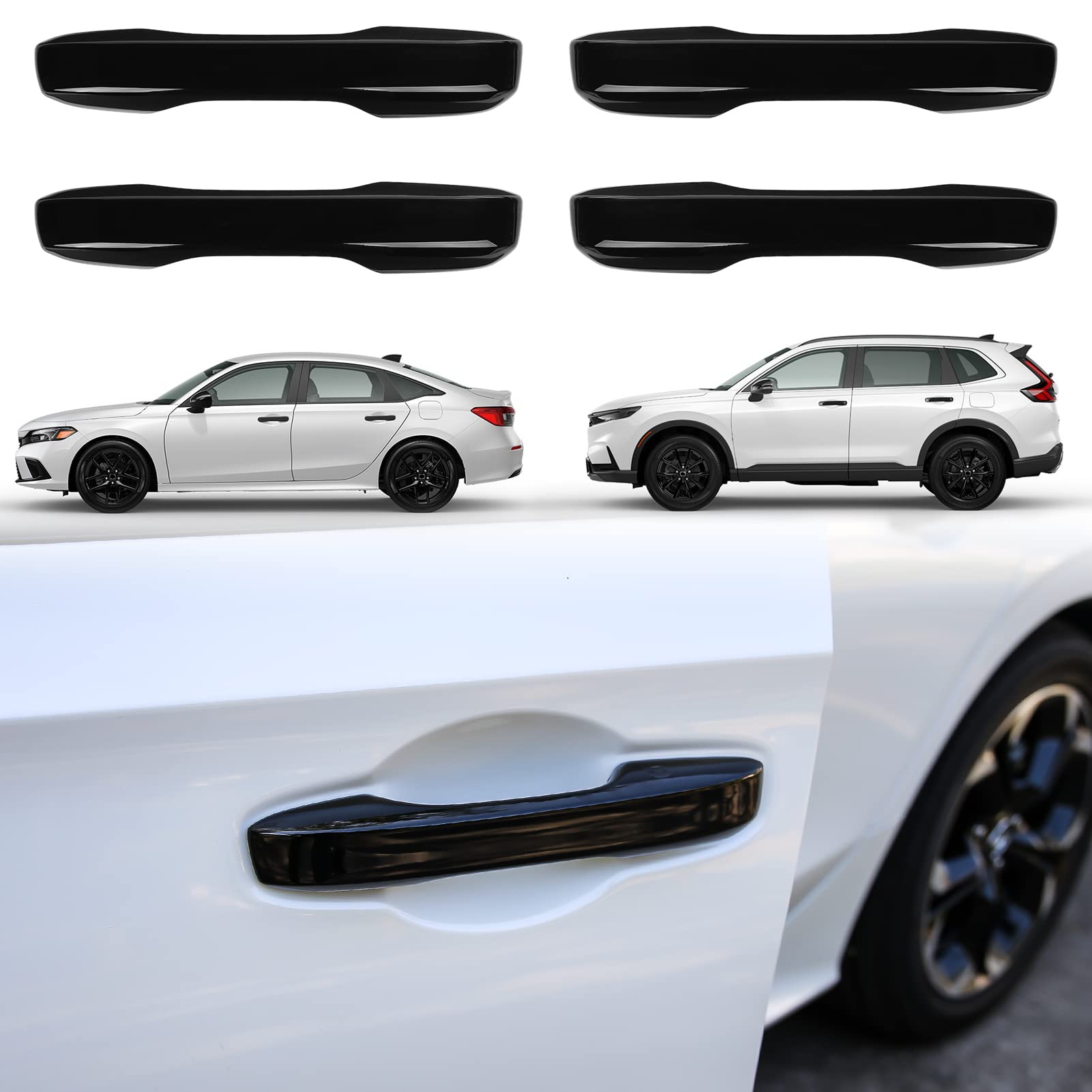 Thenice Civic 11th gen door handle cover, front-on view, piano black finish.