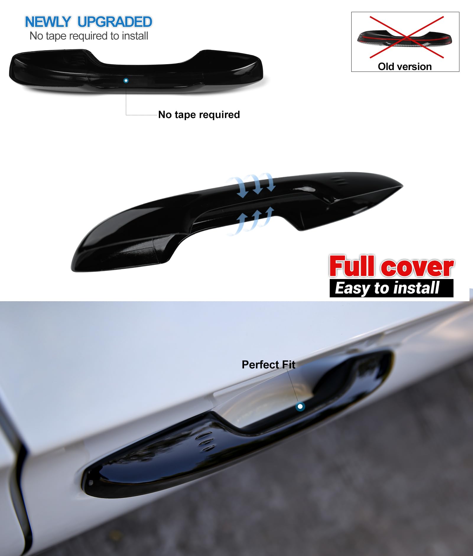 Thenice Civic 11th gen door handle cover, side view, piano black finish.