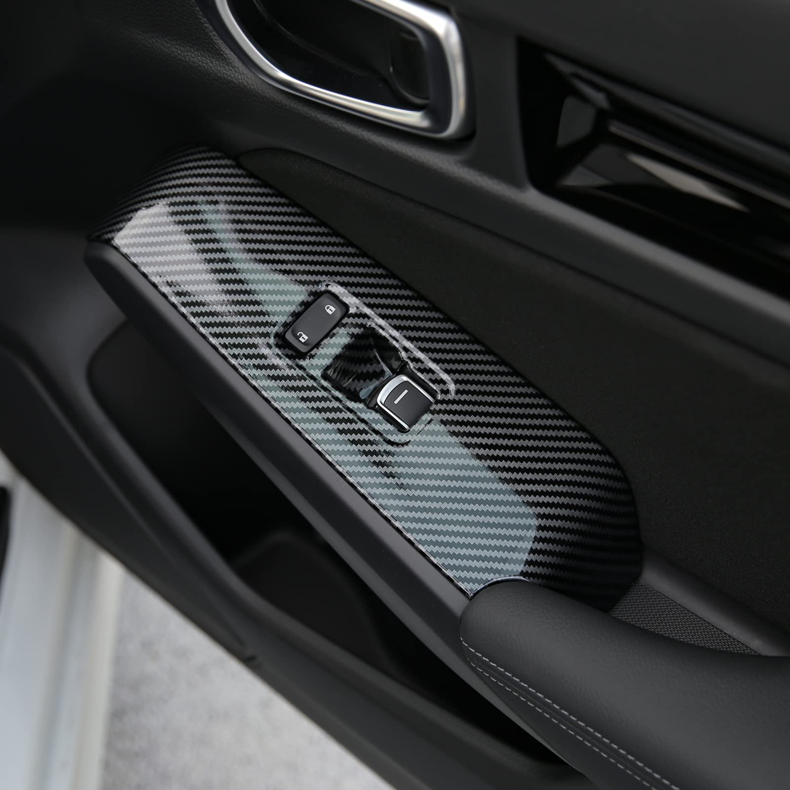 Thenice carbon fiber style window panel cover on Honda Civic interior upgrade