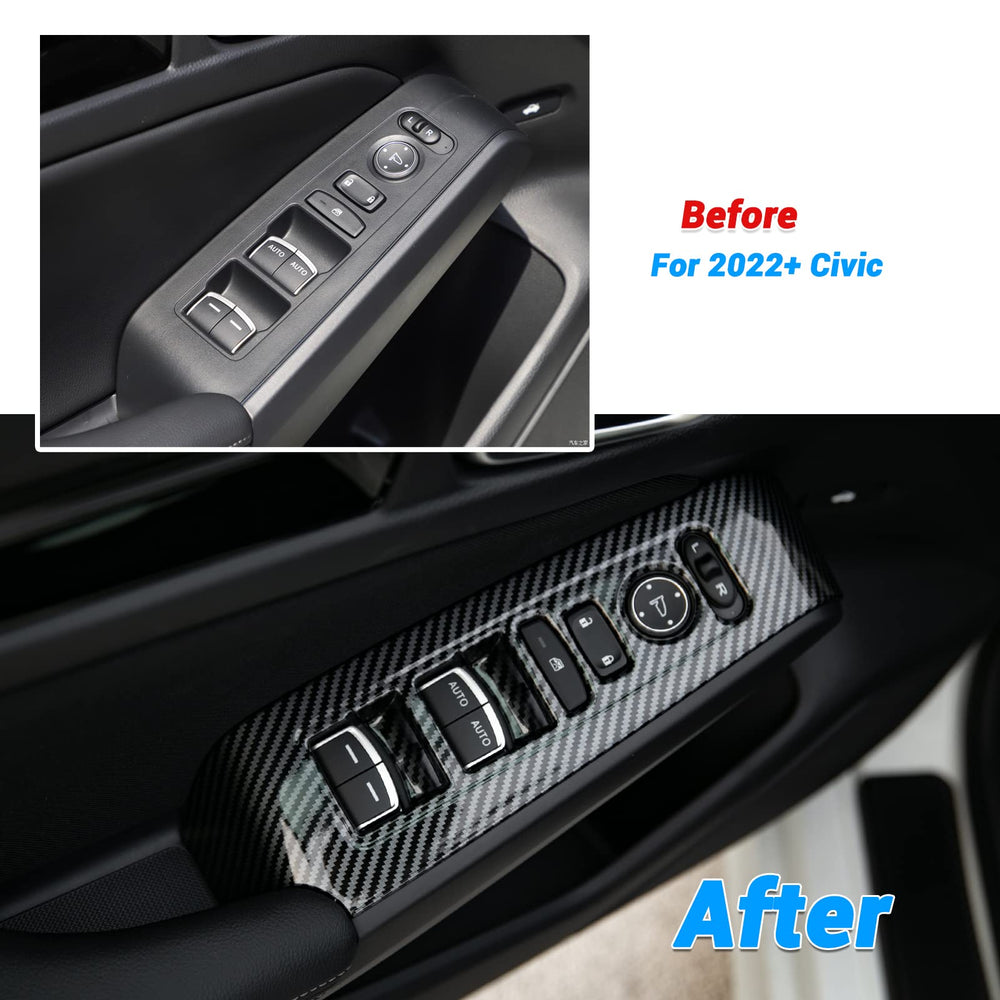 Thenice carbon fiber print cover protects the window switch area on Civic
