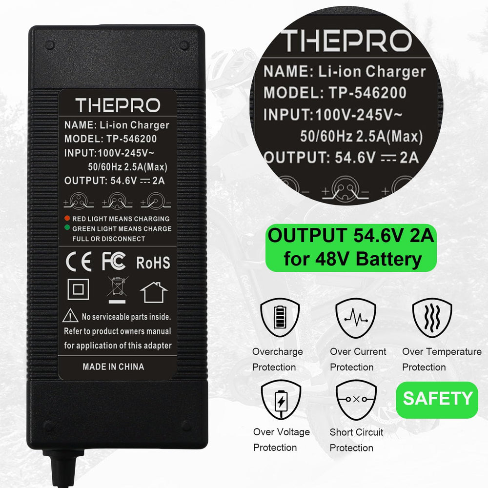 THEPRO charger features short circuit and overheat protections for safety.