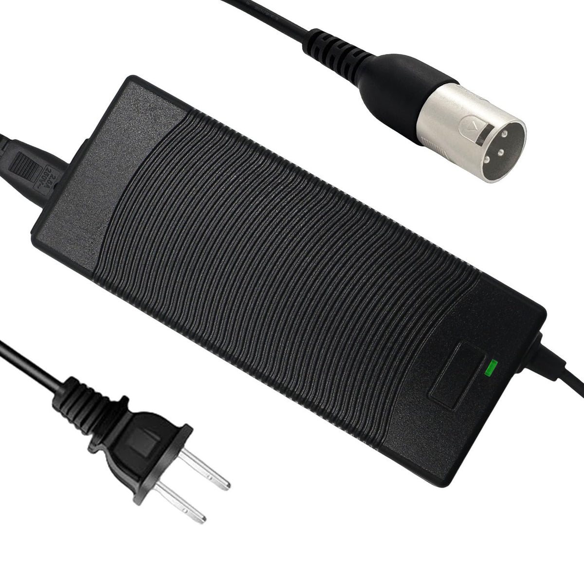 THEPRO charger with a 3-pin XLR connector for 48V Li-ion packs; ready for use.