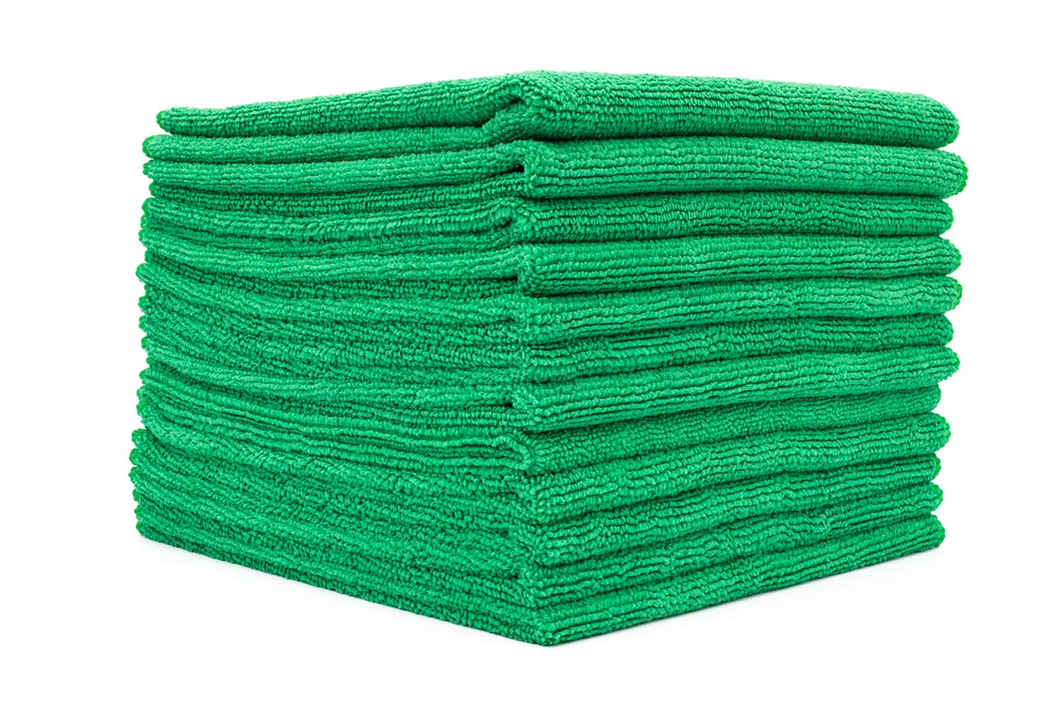 The Rag Company green 16x16 microfiber towel for streak-free kitchen surfaces.