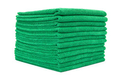 The Rag Company green 16x16 microfiber towel for streak-free kitchen surfaces.