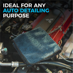 The Rag Company microfiber towel used in car detailing for paint-safe wipe.