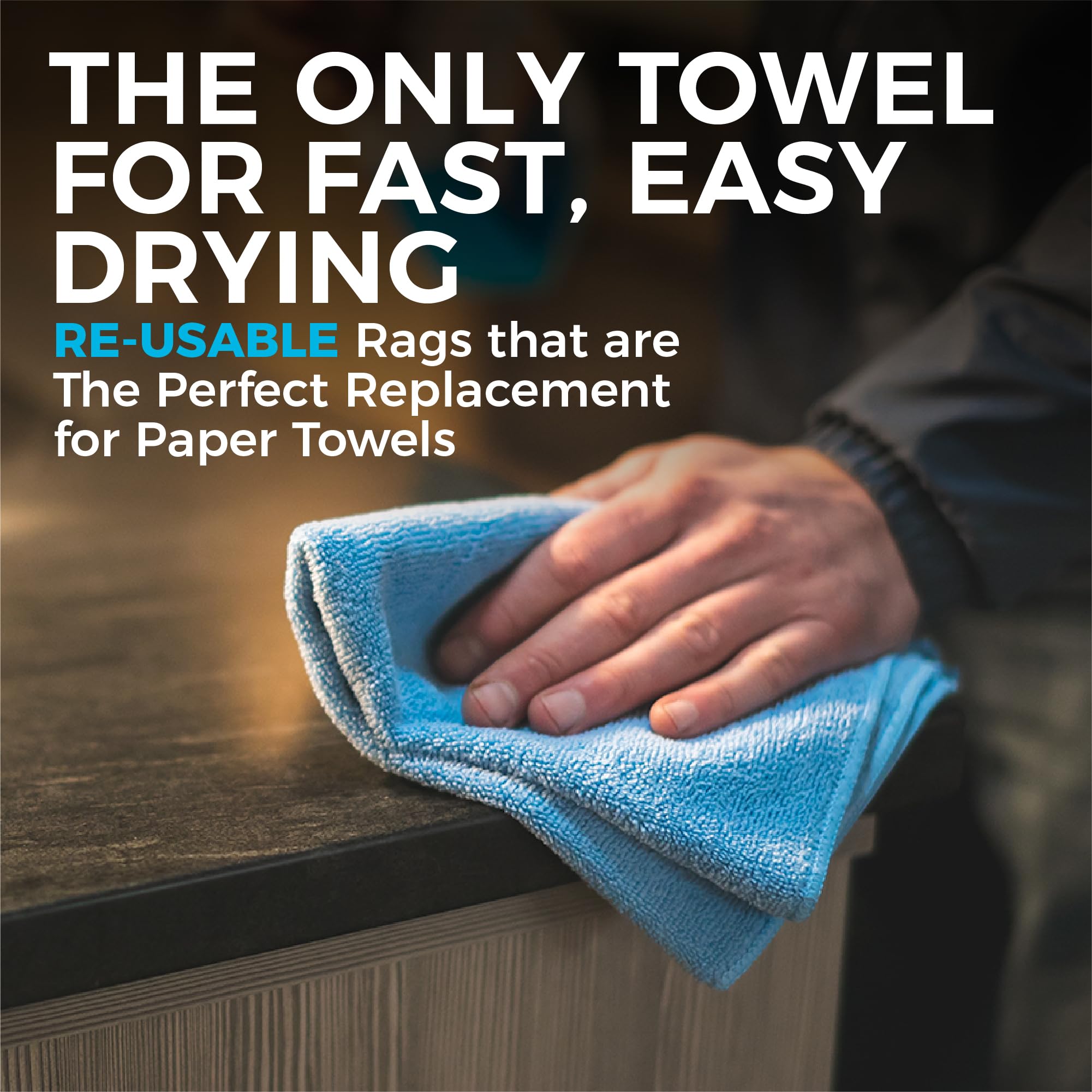 The Rag Company 16x16 grey towel packaging for bulk purchase.