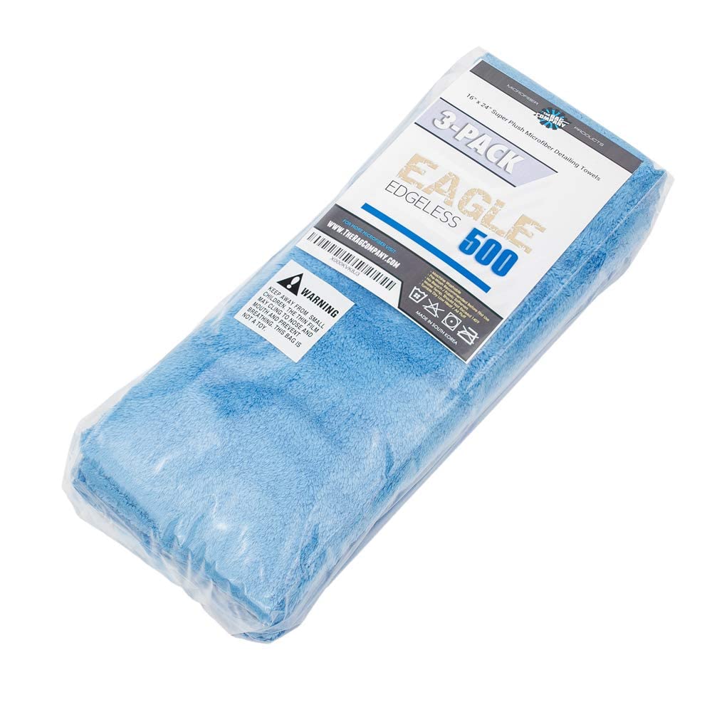 The Rag Company Eagle Edgeless 500-3Pack shown with detailing sprays for quick buffing.