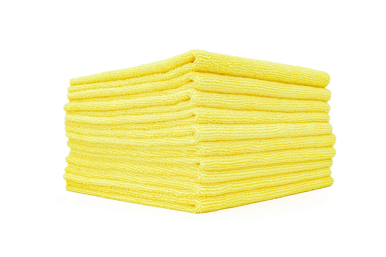The Rag Company Edgeless 300 towel front view highlights a bright yellow towel for safe polishing