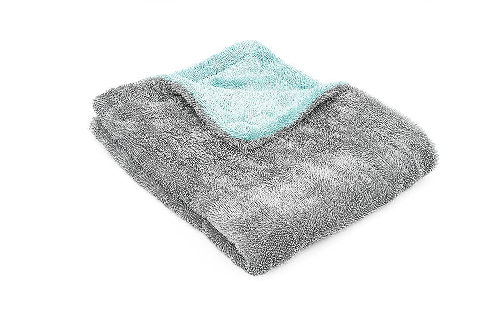 The Rag Company Liquid8r towel close-up showing 1100 GSM absorbency for fast drying.