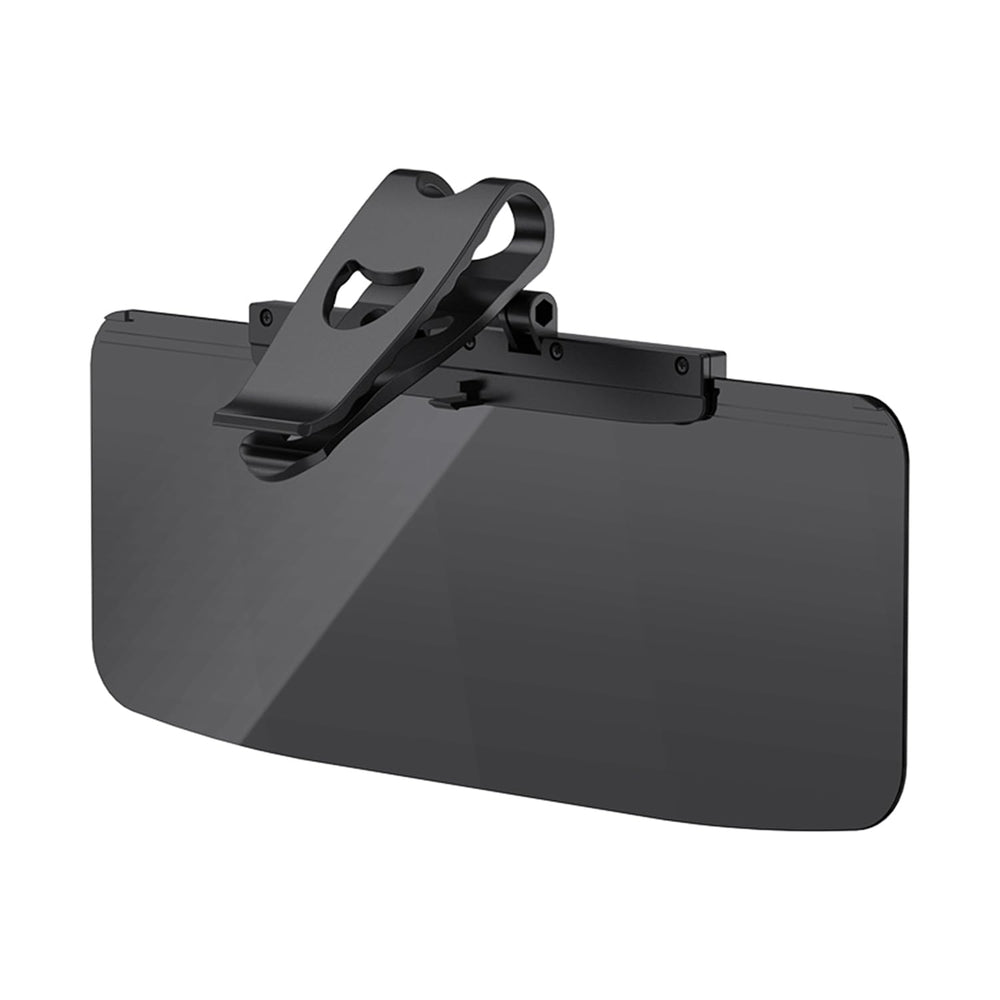 ThermoHalo sun visor extender with polarized lens reduces on-road glare.