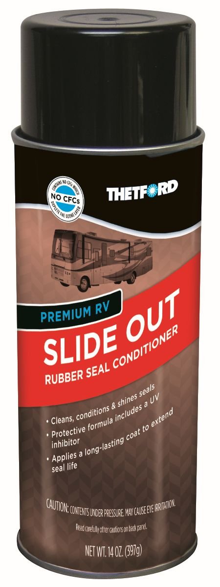 Thetford Rubber Seal Conditioner spray coats seals with UV protection and water repellency.