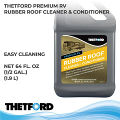 Thetford Rubber Roof Cleaner application sponge lifts dirt and chalk from the roof surface.