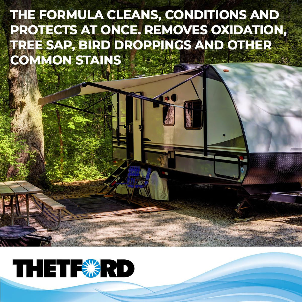 Thetford Rubber Roof Cleaner enables quick maintenance steps for durable RV roofs.