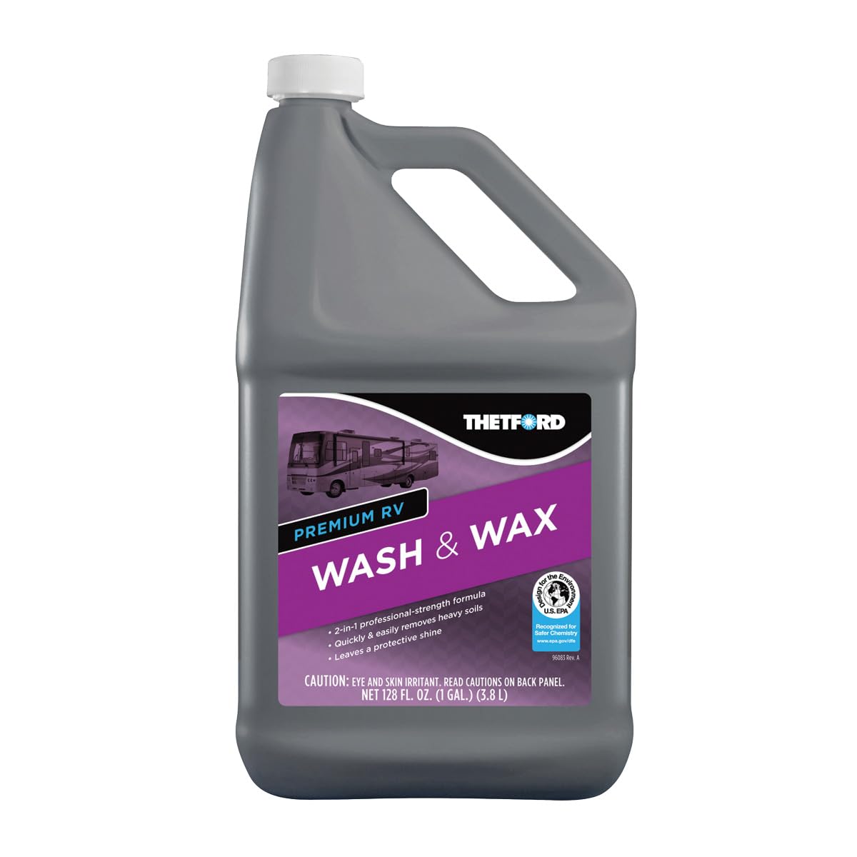 Thetford Premium RV Wash & Wax bottle being poured for cleaning and protection