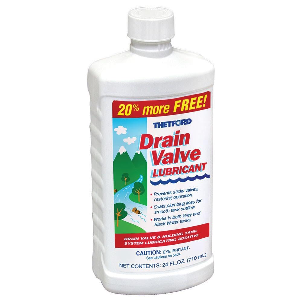 Thetford drain valve lubricant bottle for smooth valve operation and easier RV tank emptying