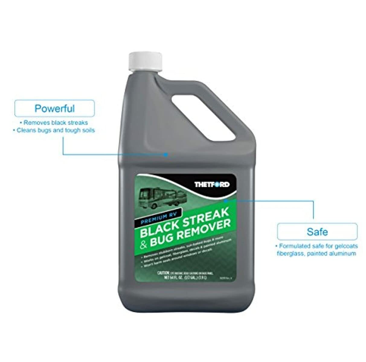 Thetford formula safe for painted aluminum and decals on vehicles