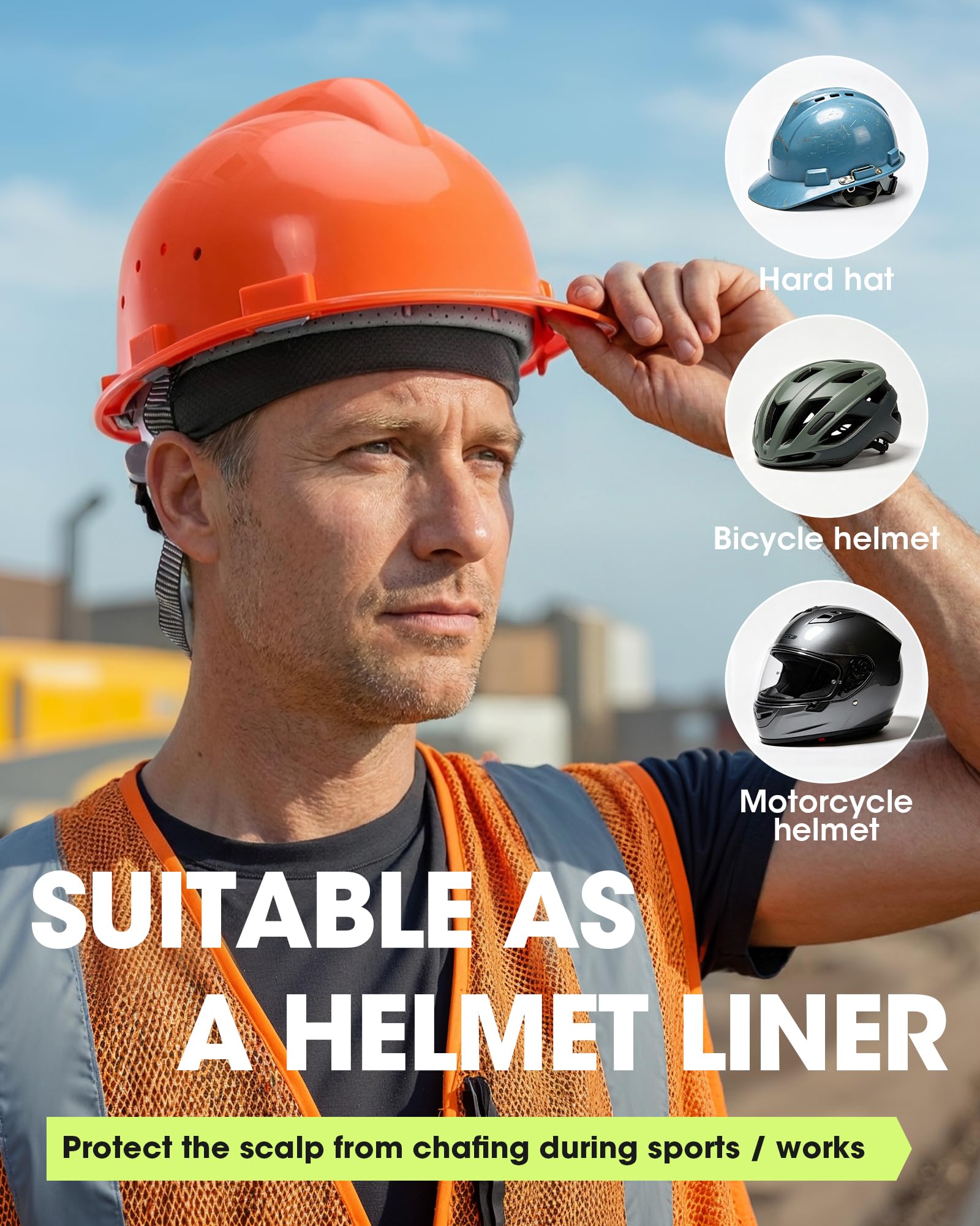 THINDUST skull cap worn under motorcycle helmet illustrating secure non-slip benefit
