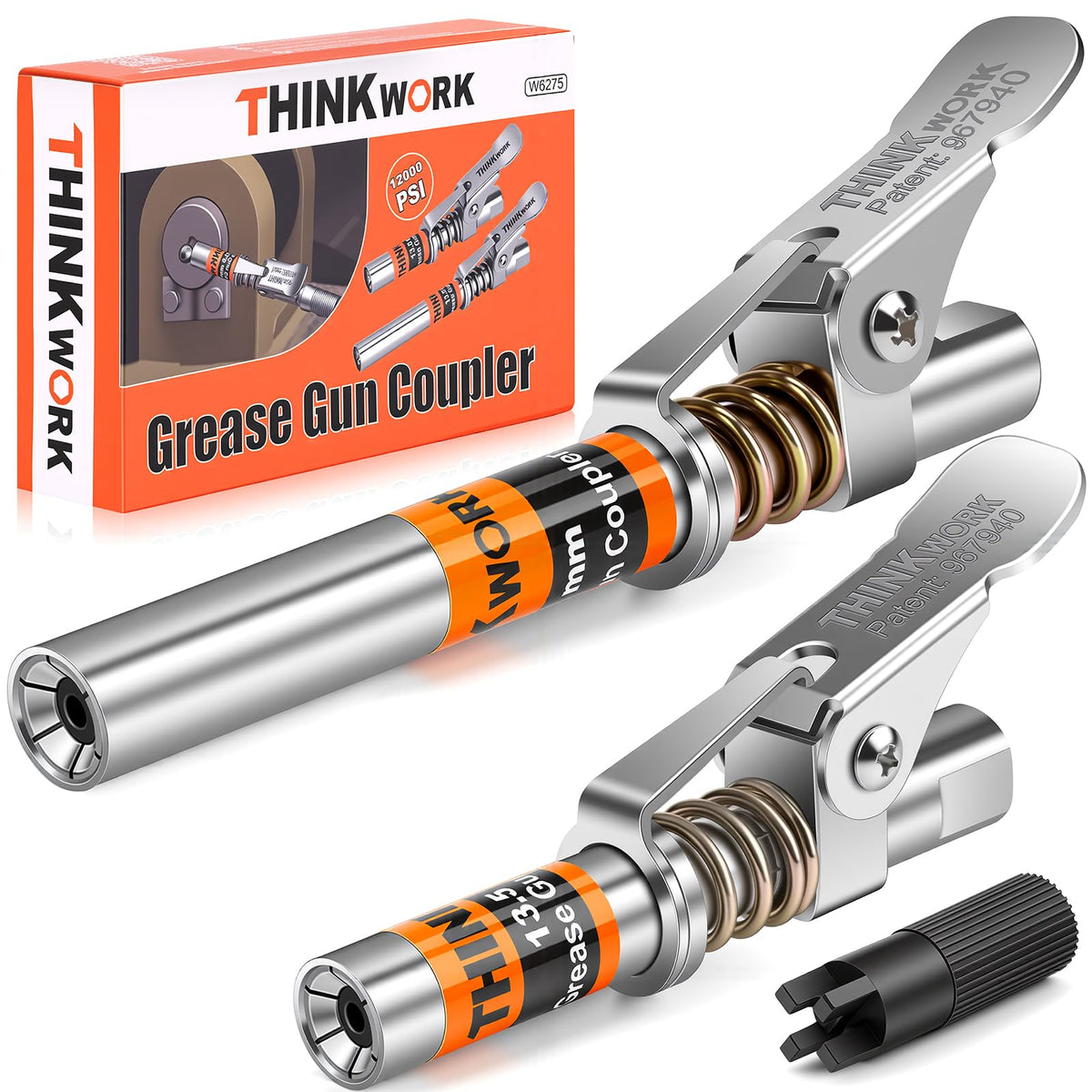 Thinkwork 2PC grease gun coupler with 0.53-inch tip for tight spaces.