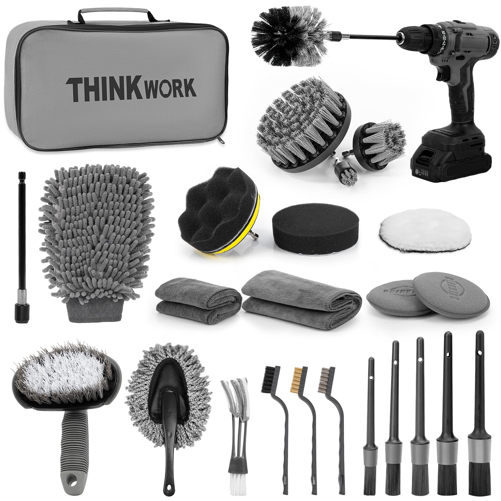 THINKWORK car detailing drill brush kit for interior and exterior cleaning