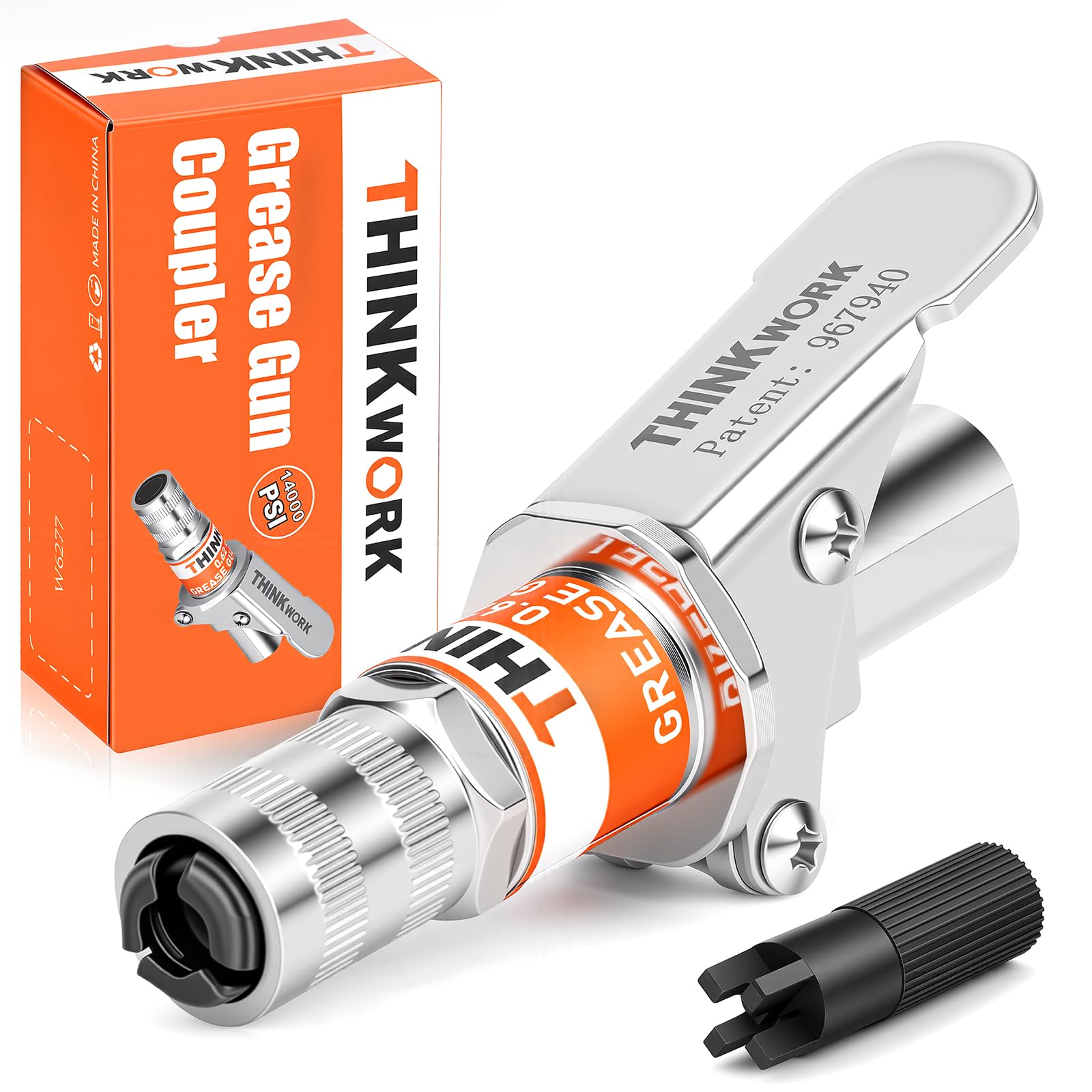 THINKWORK grease gun coupler with locking mechanism ensures secure connection during high-pressure use.