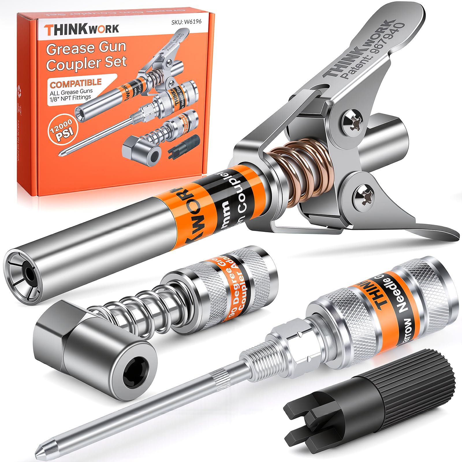 THINKWORK grease gun coupler with double handle improves grip and control during lubrication