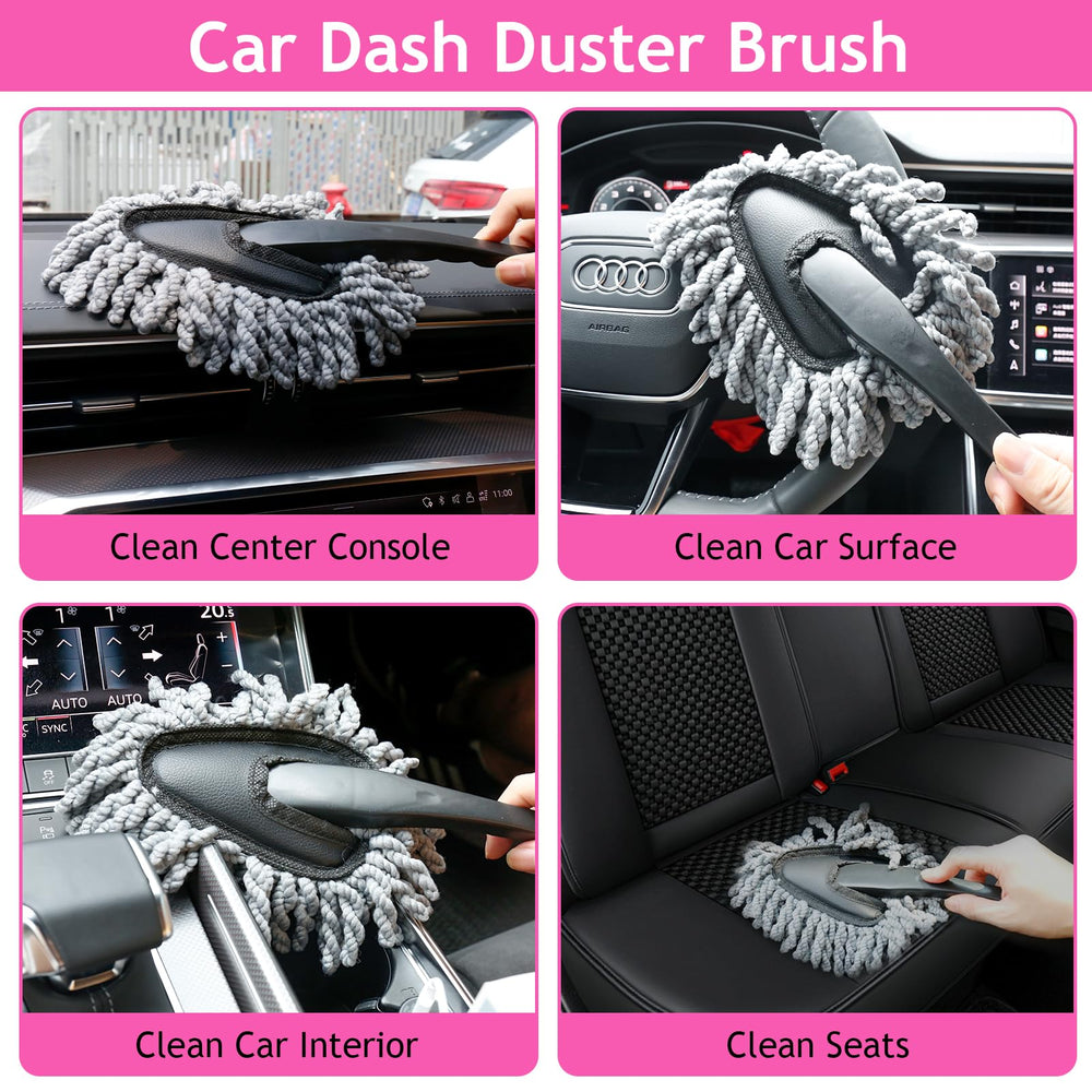 ThinkWORK Pink Car Duster interior kit car window brush cleans windshield efficiently