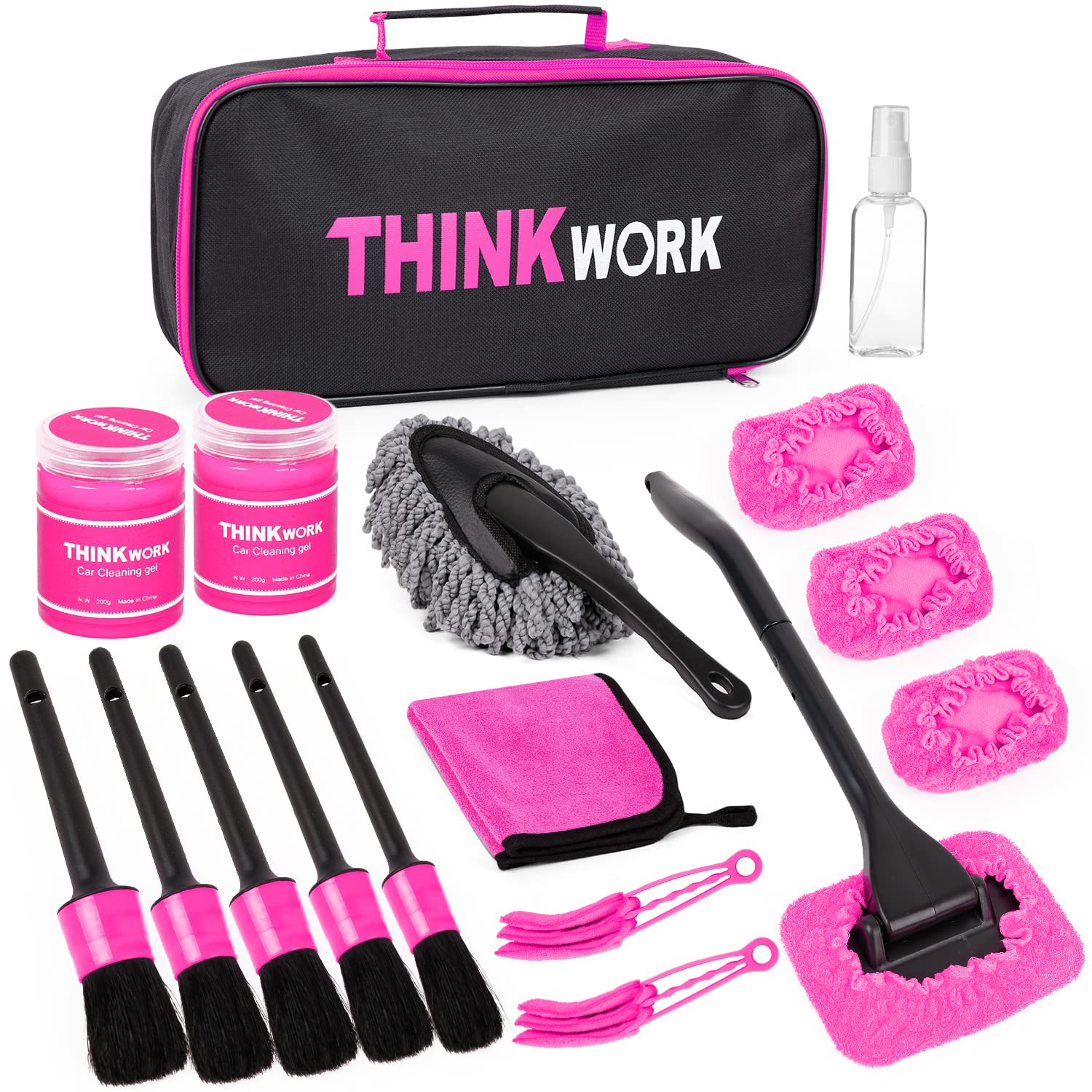 ThinkWORK Pink Car Duster interior kit detail brushes reach tight gaps with soft precision