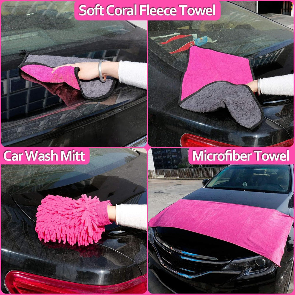 THINKWORK Pink car wash mitt for plush suds and safe scrubbing