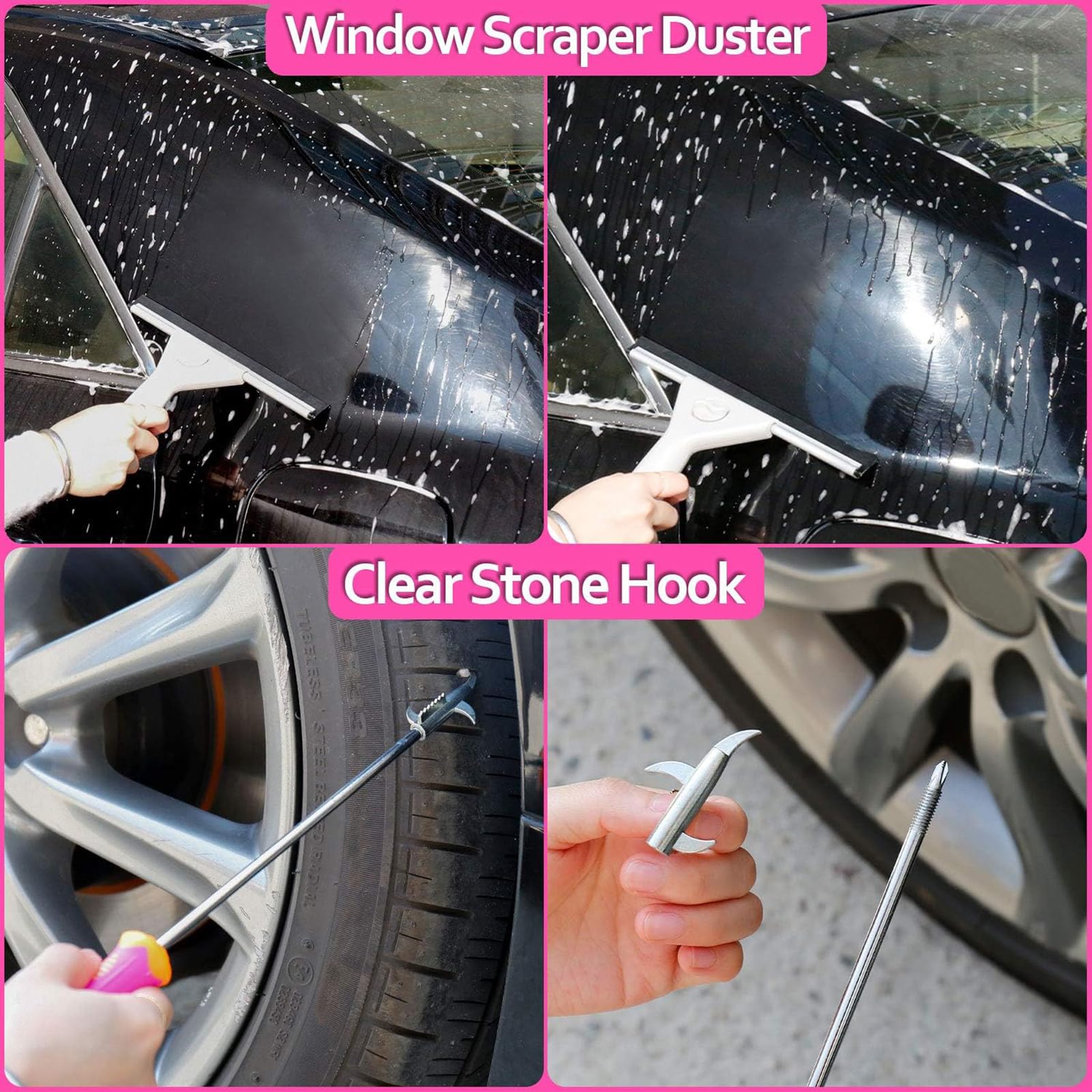 THINKWORK Pink wheel and tire brush cleans rims safely