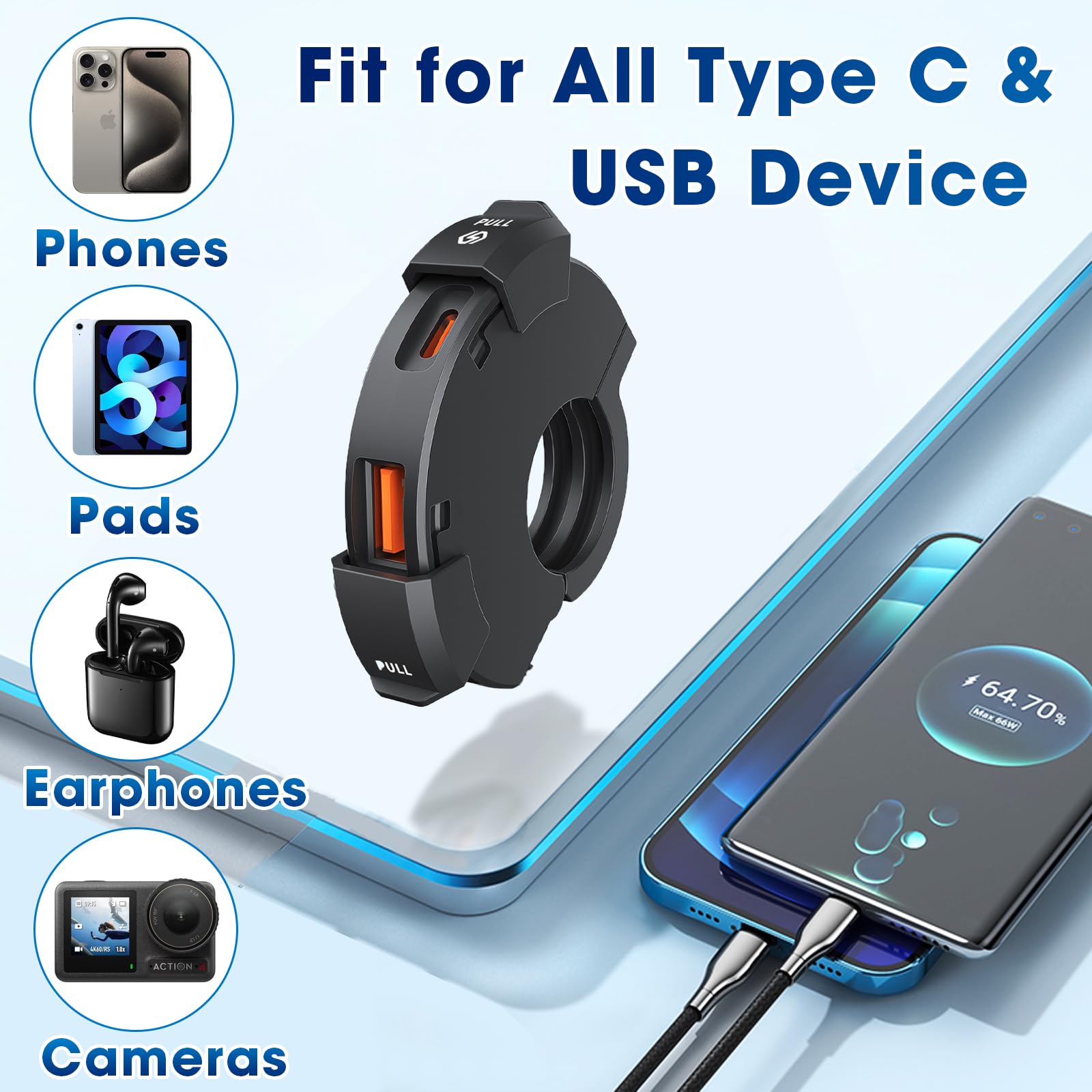 Thlevel IP65 waterproof protection shields the charger in rain and spray