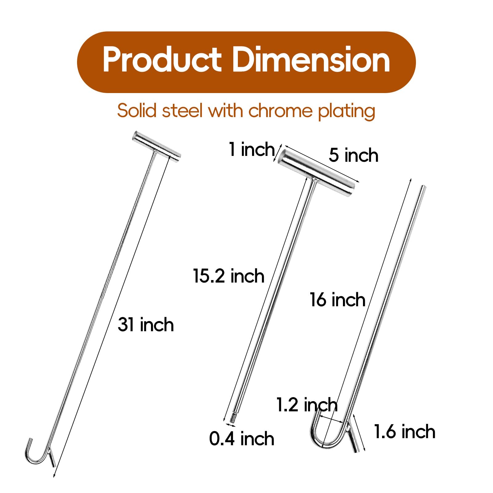 THMMN chrome-plated solid steel construction for durability and rust resistance.