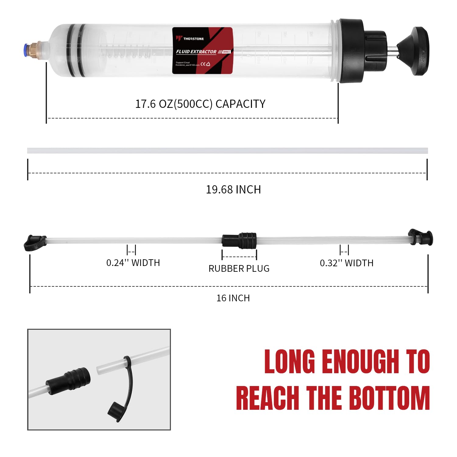 Thorstone 50cm silicone hose provides reach to distant reservoirs.