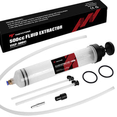 Thorstone fluid syringe evacuator for precise automotive oil changes.