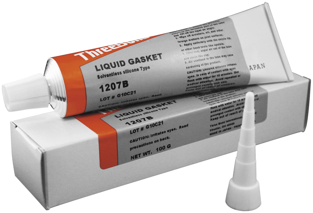 ThreeBond TB1207B tube applying gasket sealant to metal surface for high-temperature sealing.