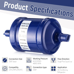 Threlaco EK-083S flow drier unidirectional design emphasizing proper refrigerant flow.