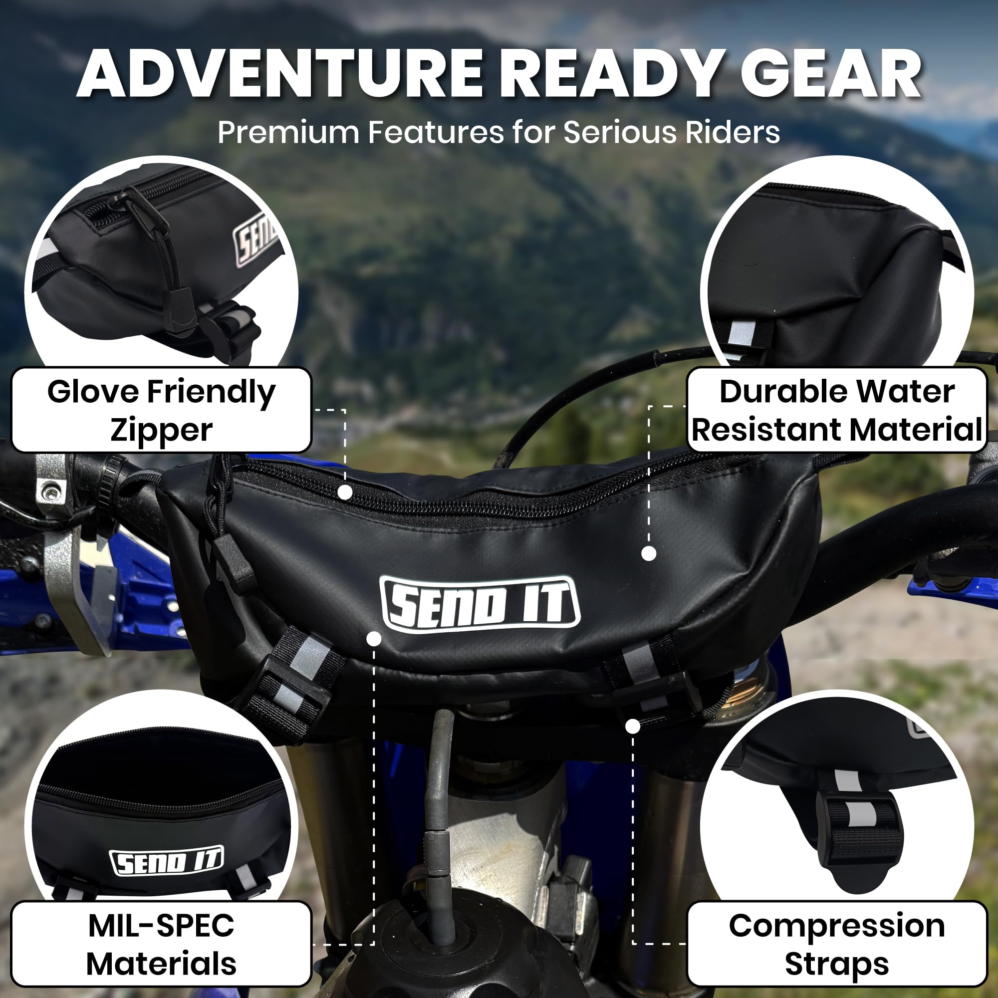 ThrottlePak simple layout bar bag keeps phone and tools easily accessible.