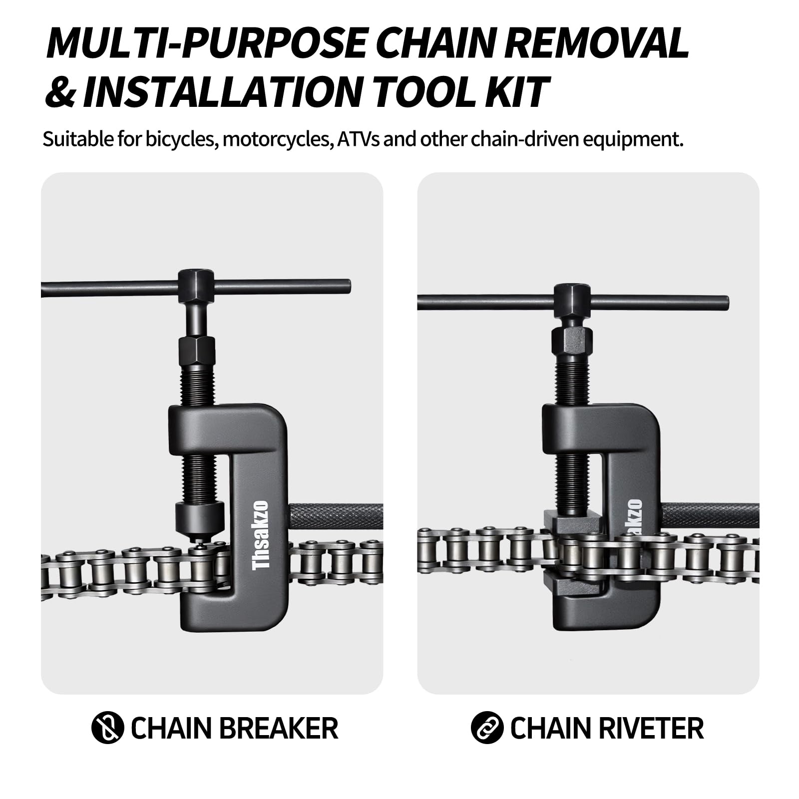Thsakzo press plates ensure secure riveting and accurate chain alignment.
