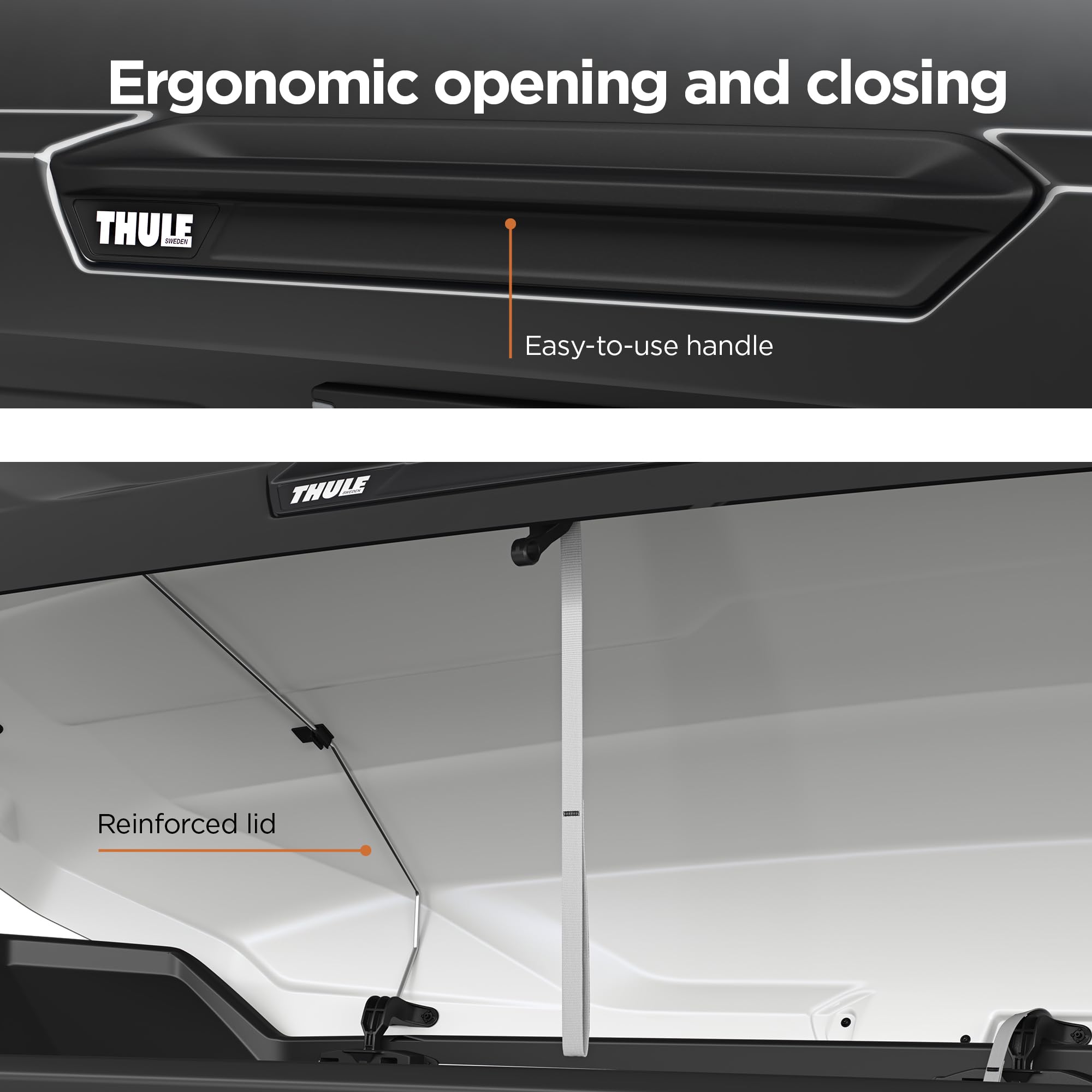 Thule Motion 3 XXL interior light option illuminating cargo space.