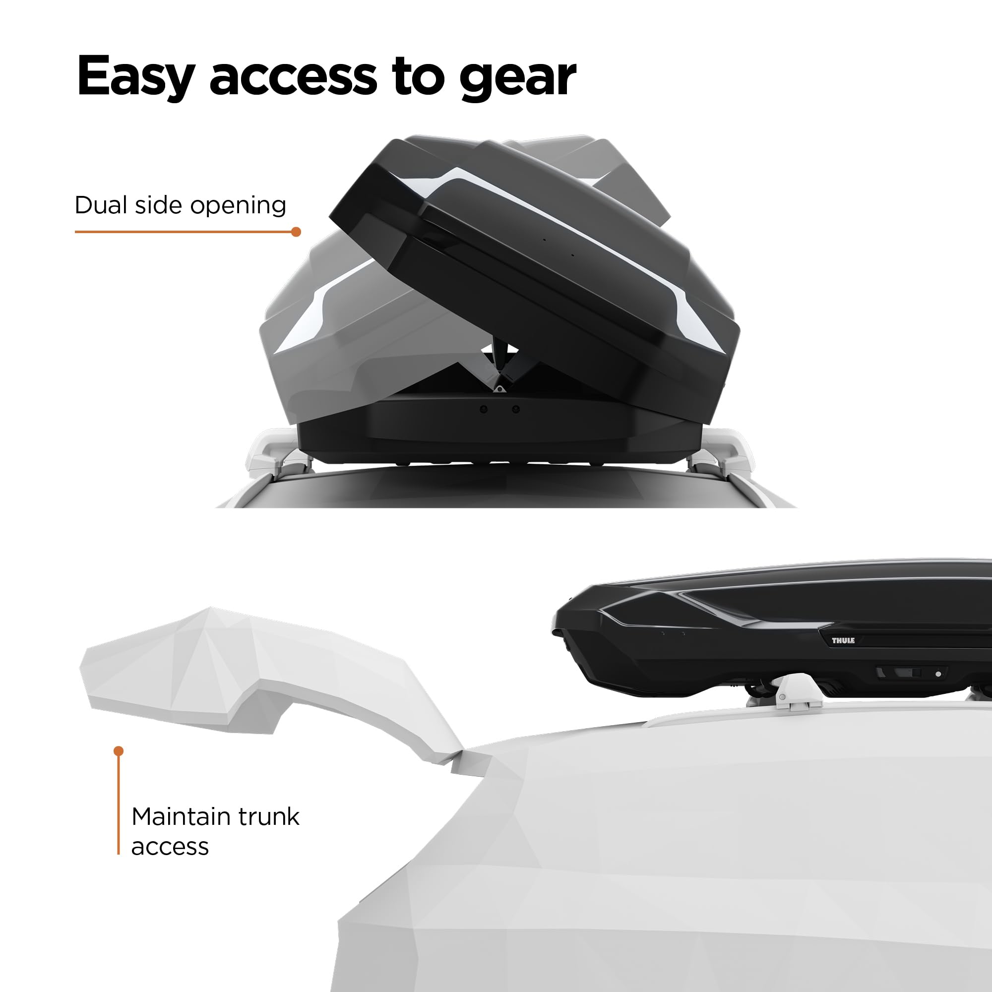 Thule Motion 3 XXL lid and wide handle for easy one-handed access.