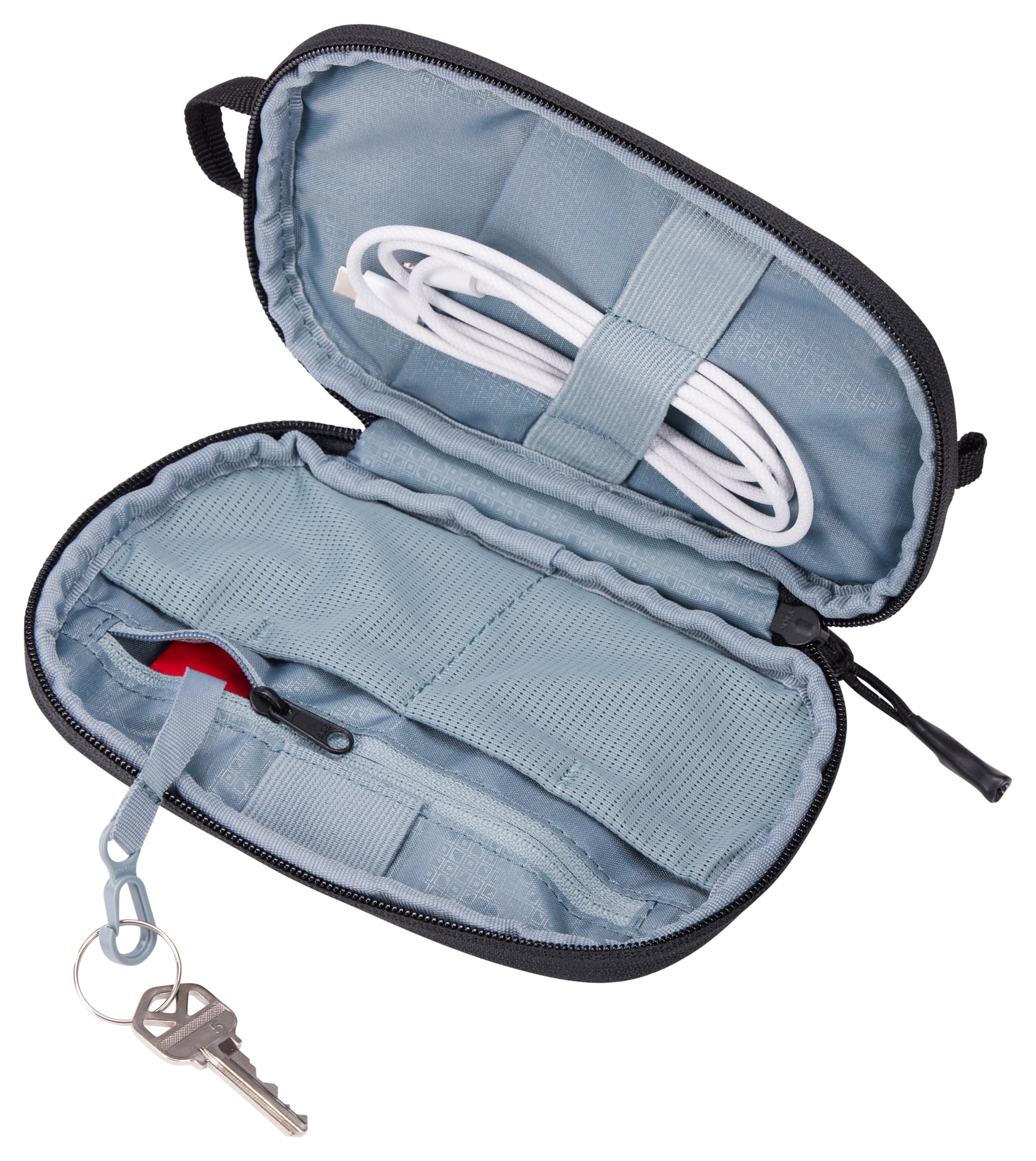 Thule Subterra PowerShuttle in airline seat pocket for quick access