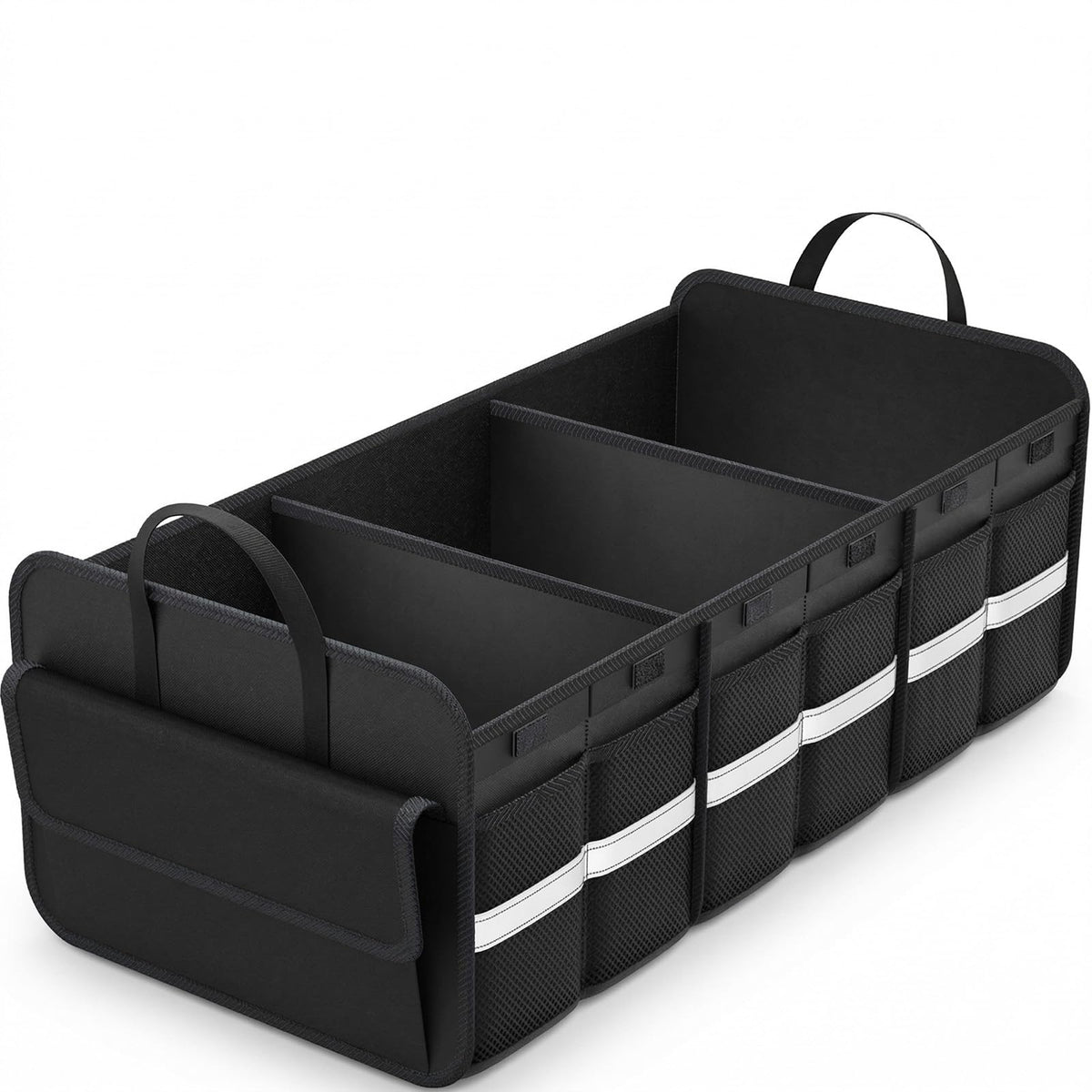 THXEVER trunk organizer with large compartments keeps SUV cargo neatly organized