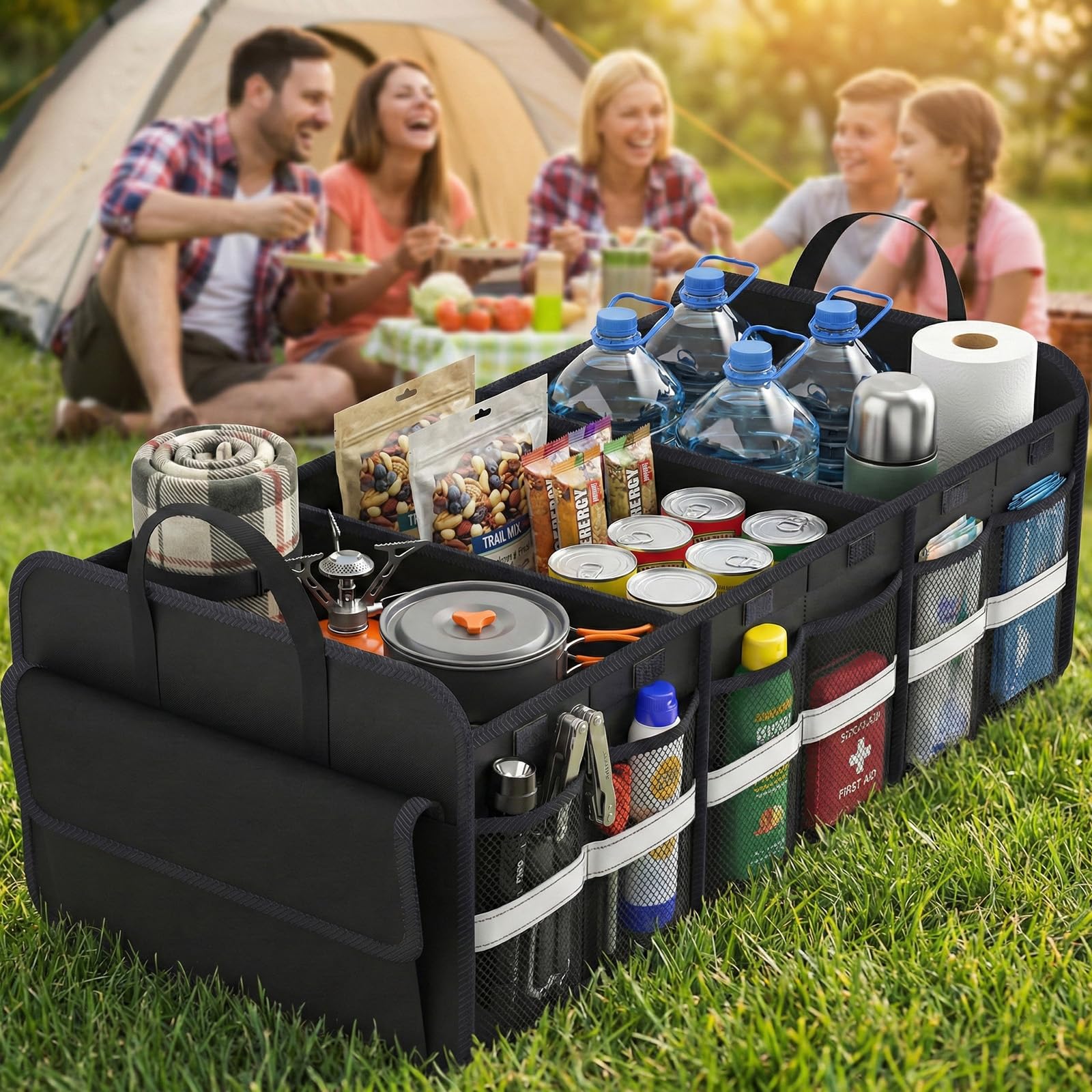 THXEVER trunk organizer can be half-folded and fitted on the front seat for quick access